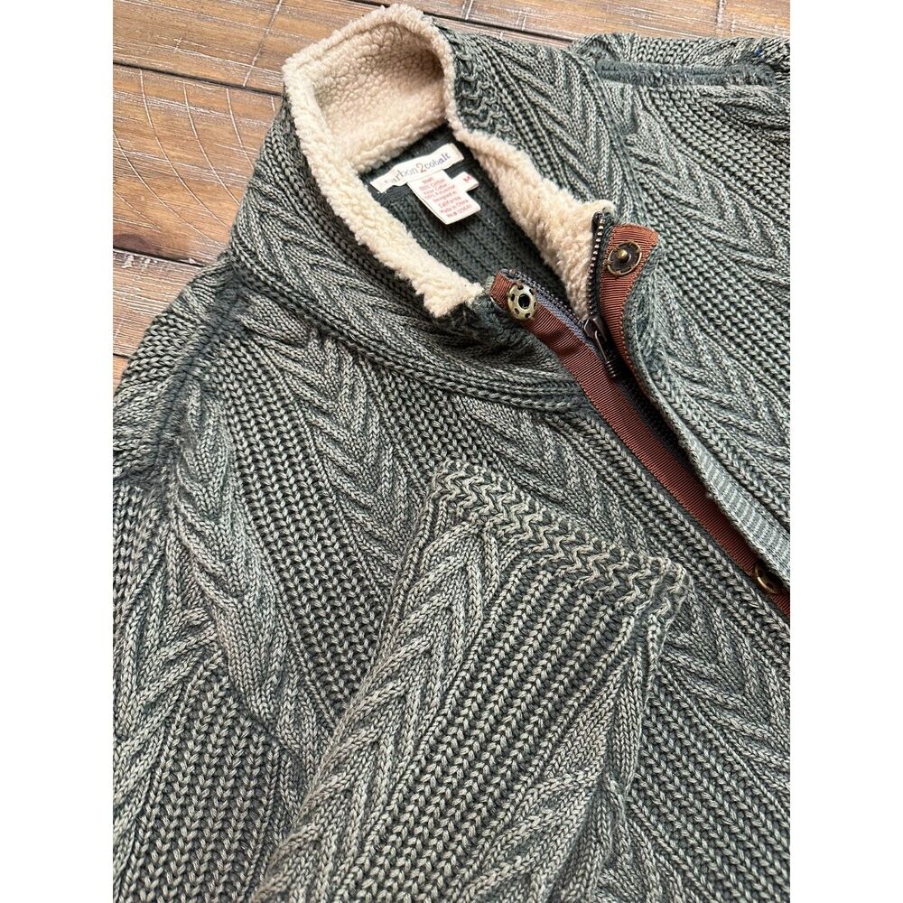 Carbon2Cobalt Mens M Cable Knit Full Zip Sweater Sherpa Collar Gray Jacket